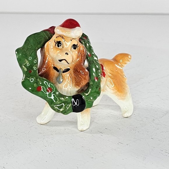 Vintage Japan Lady And The Tramp Christmas Figurine Wreath Cocker Spaniel